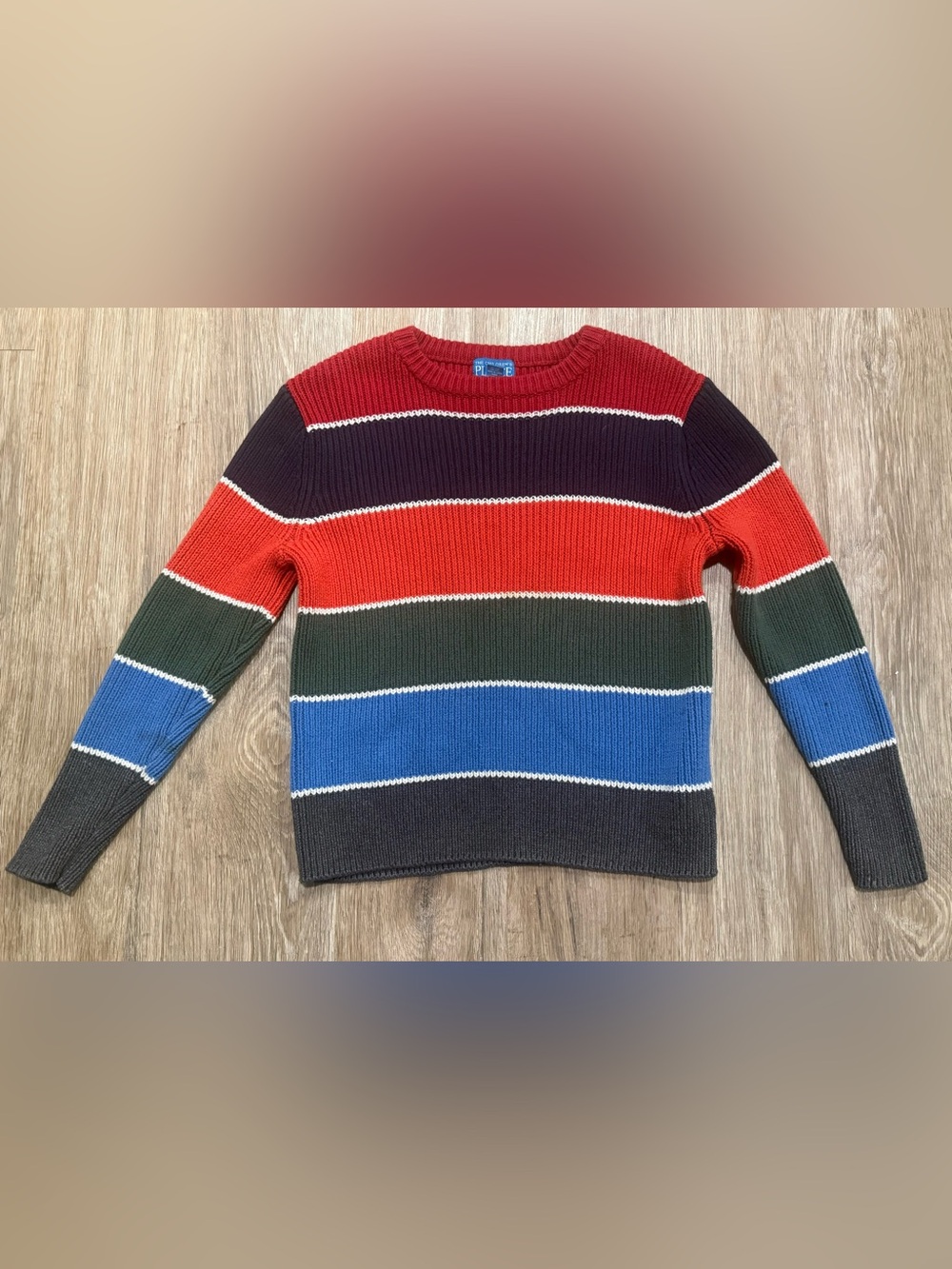 The Children's Place Y2K Boys 7-8 Colorblock Striped Knit Crewneck Sweater